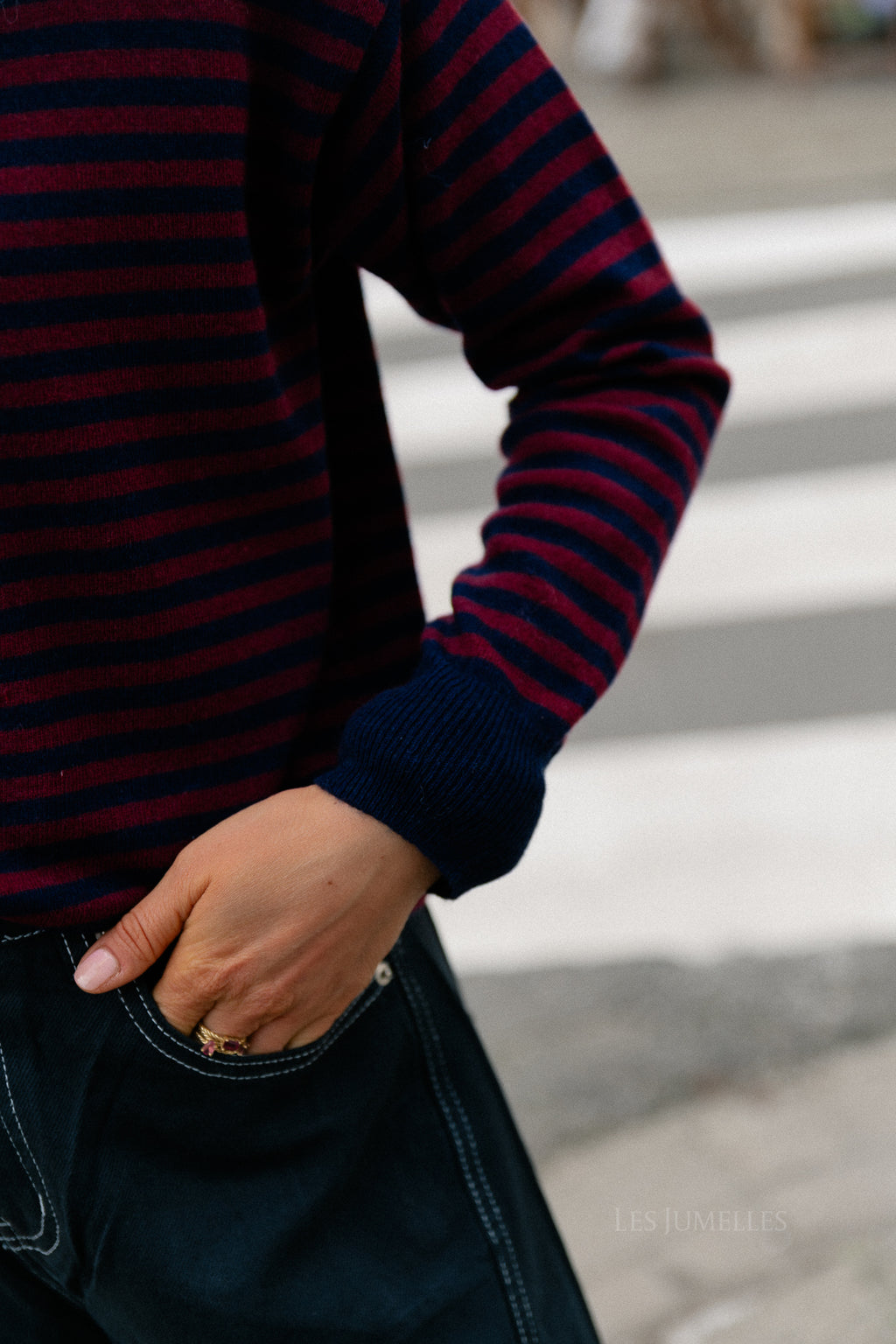 Pull rayé Lisa bleu marine/bordeaux