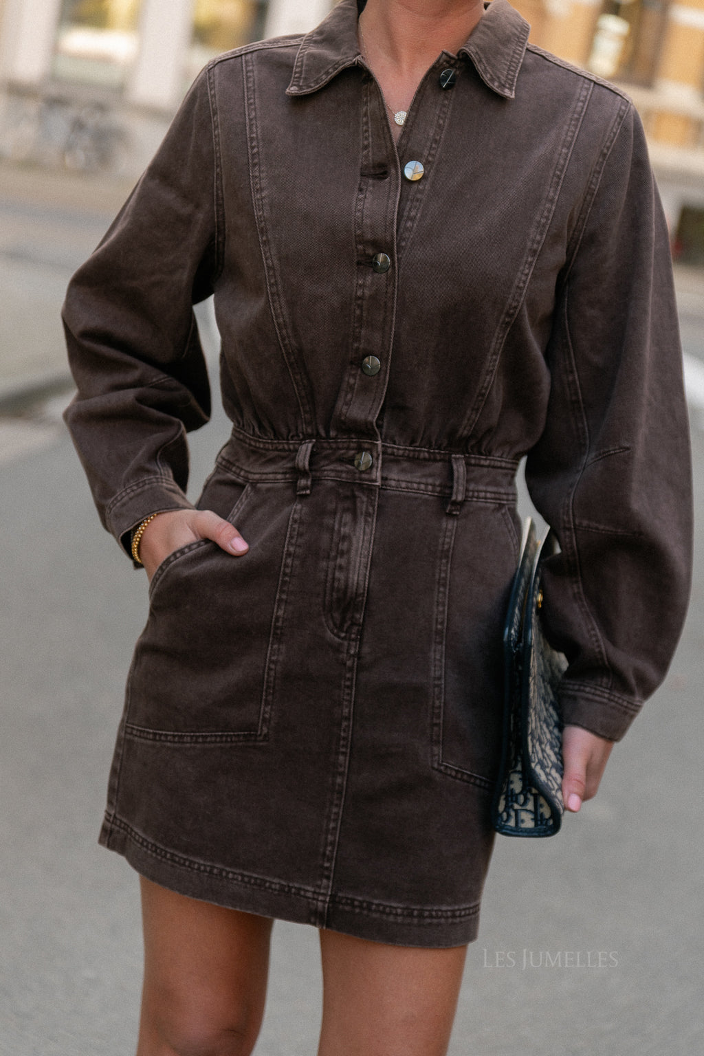 ROUPark LS short denim dress chicory coffee