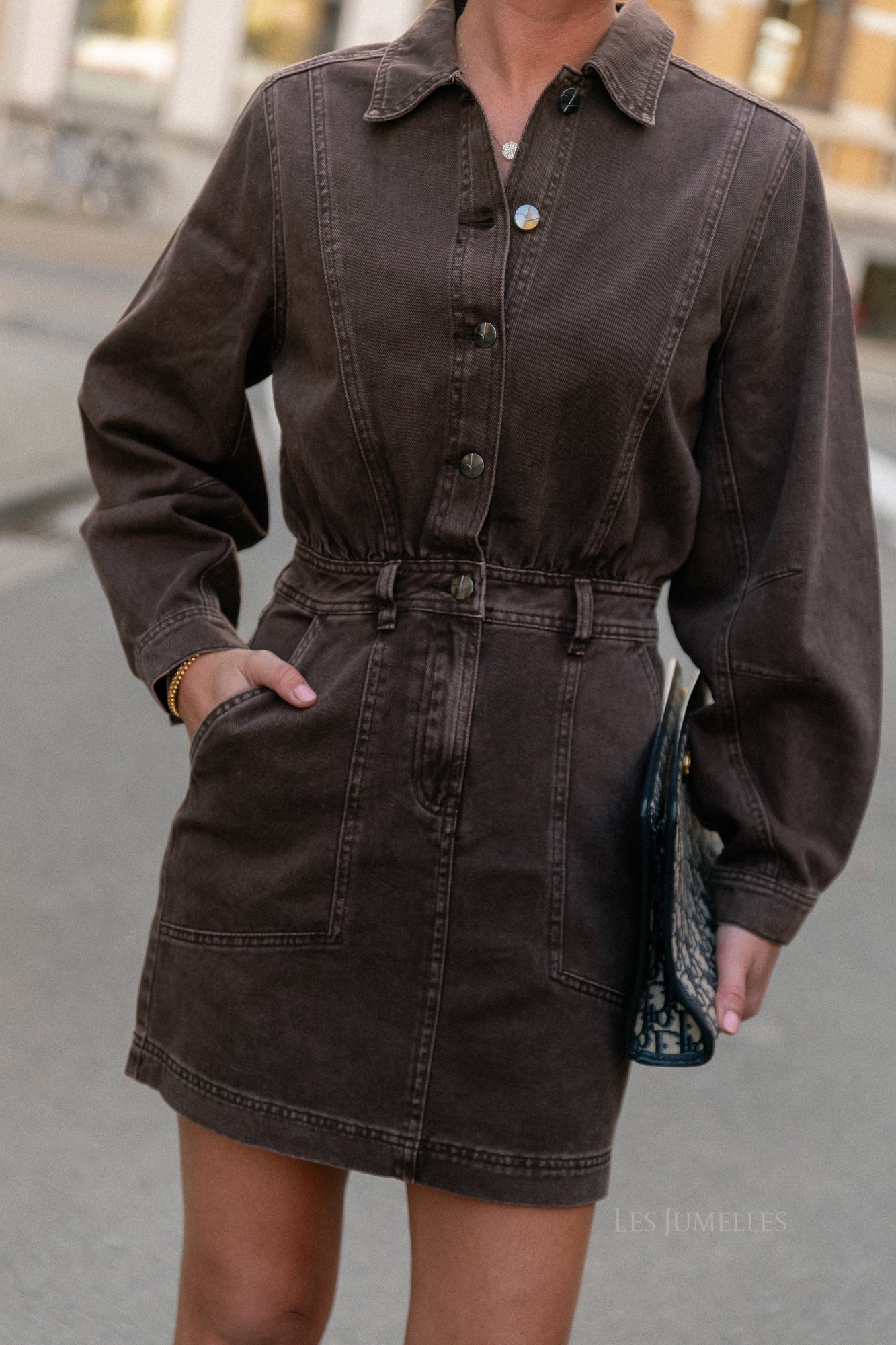 ROUPark LS short denim dress chicory coffee