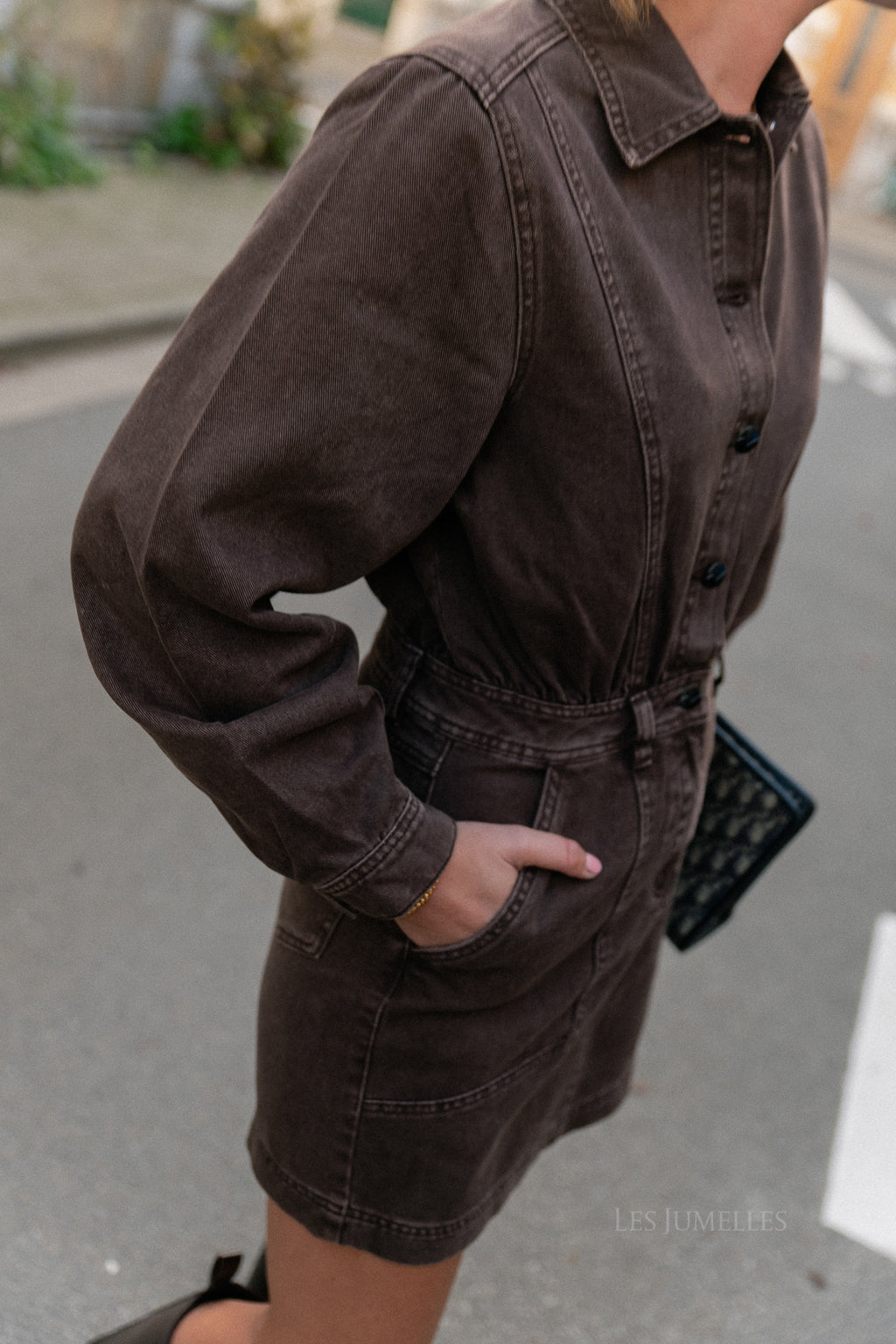 ROUPark LS short denim dress chicory coffee