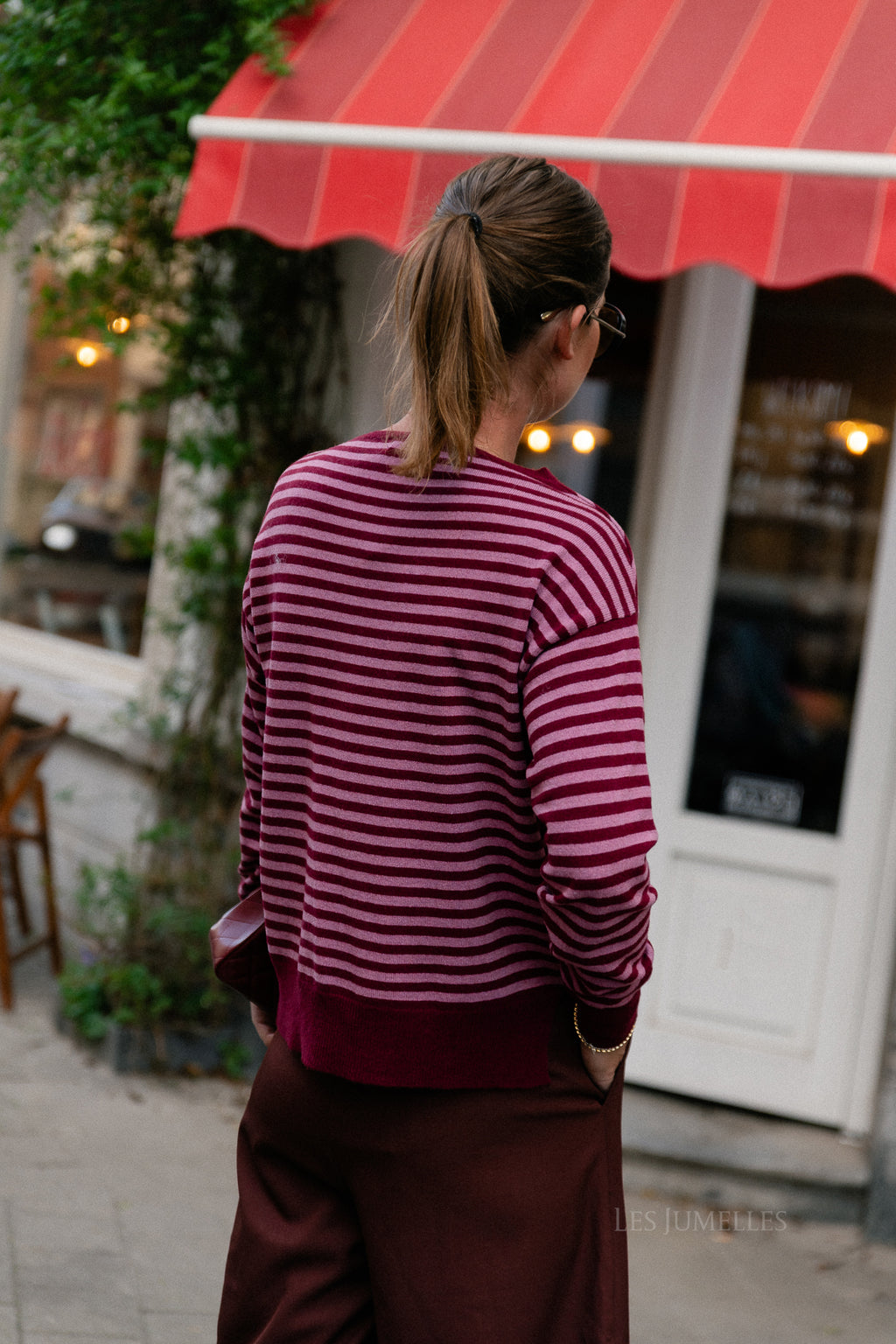 Pull rayé Lisa framboise/rose ancienne