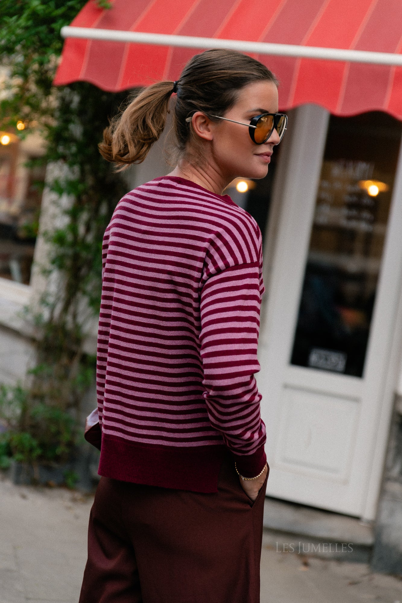 Pull rayé Lisa framboise/rose ancienne