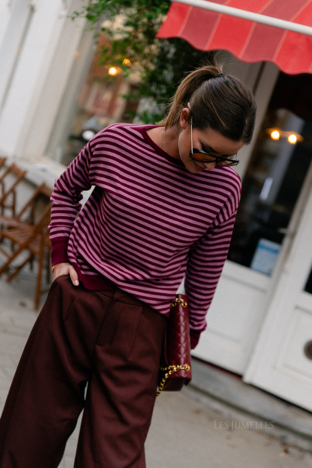 Pull rayé Lisa framboise/rose ancienne