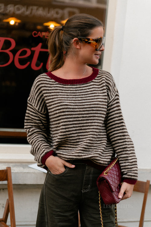 Pull rayé Josie marron/gris chiné