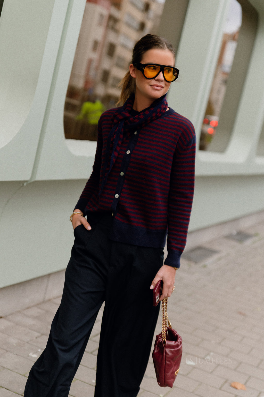 Lisa gestreifte Strickjacke Navy/Burgund