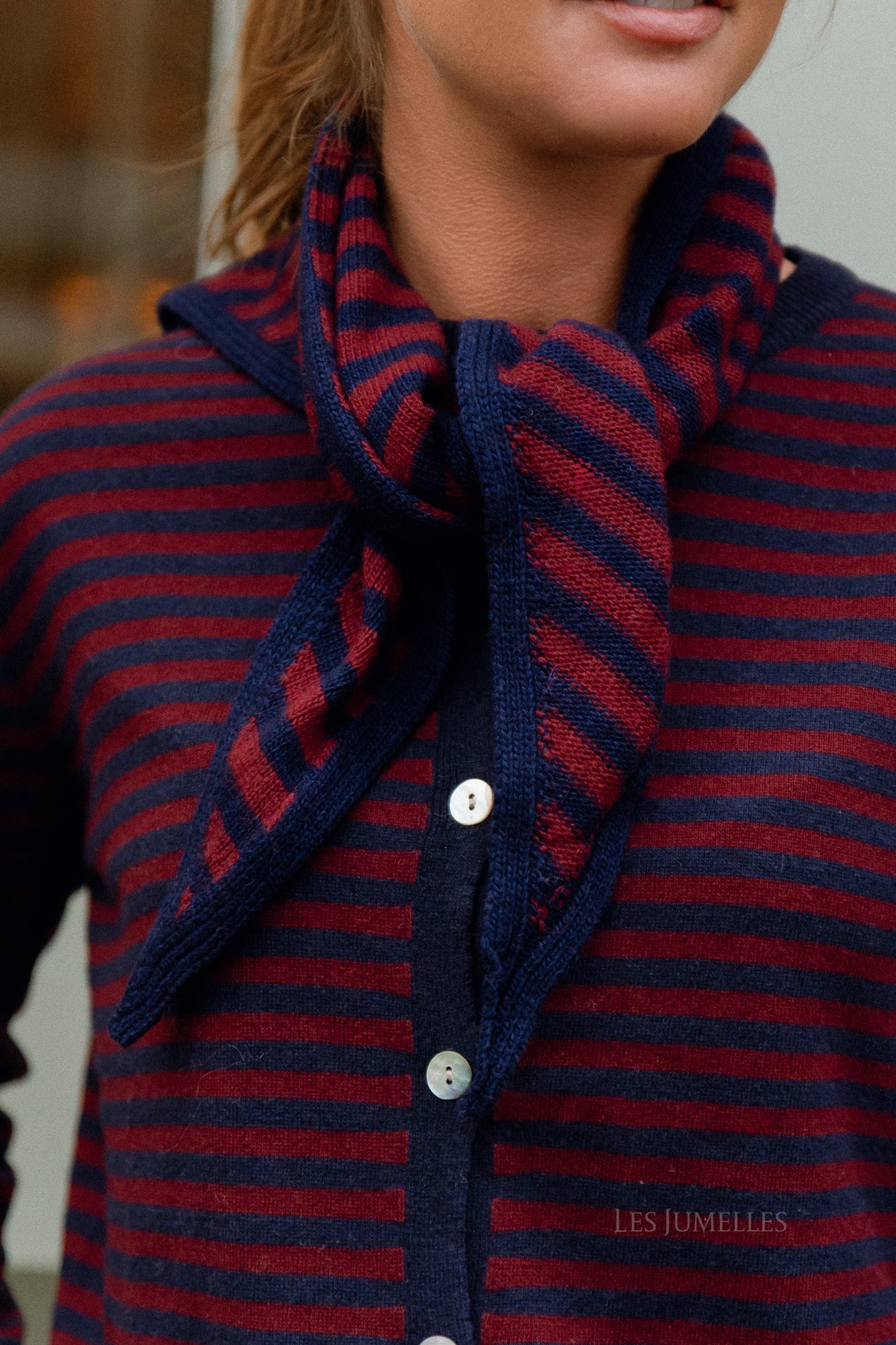 Lisa striped scarf navy/burgundy