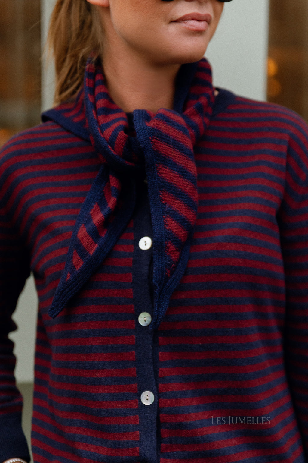 Lisa gestreifte Strickjacke Navy/Burgund