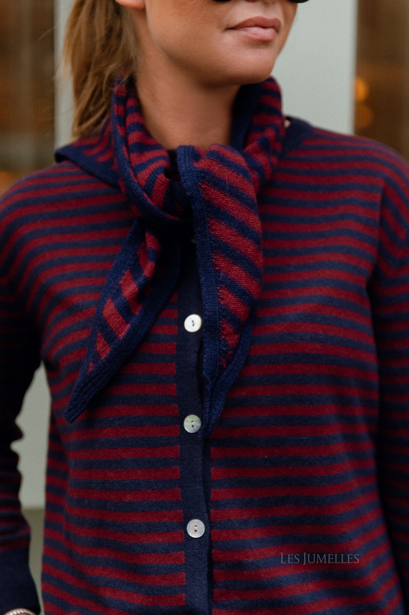 Lisa gestreifte Strickjacke Navy/Burgund