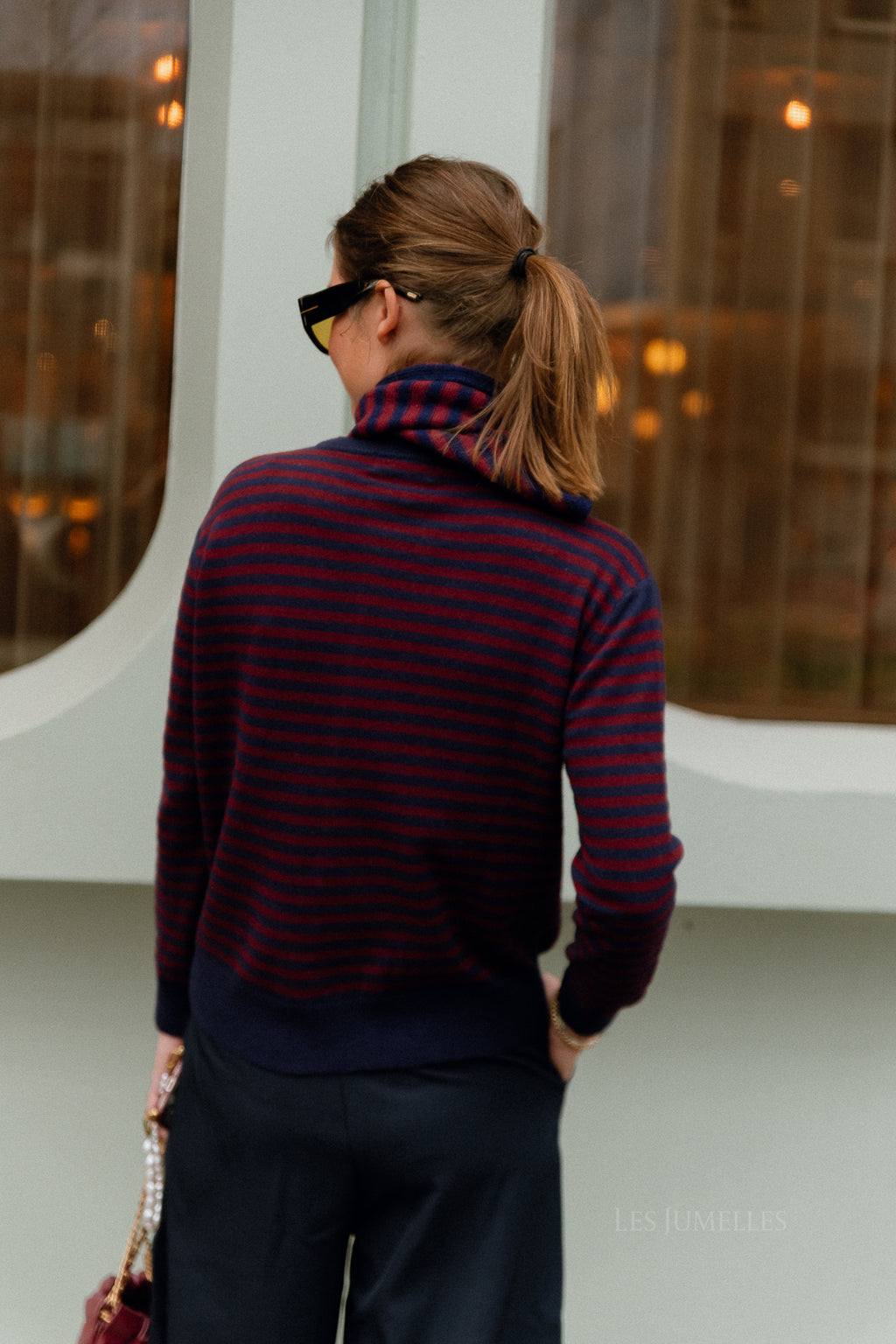 Lisa gestreifte Strickjacke Navy/Burgund