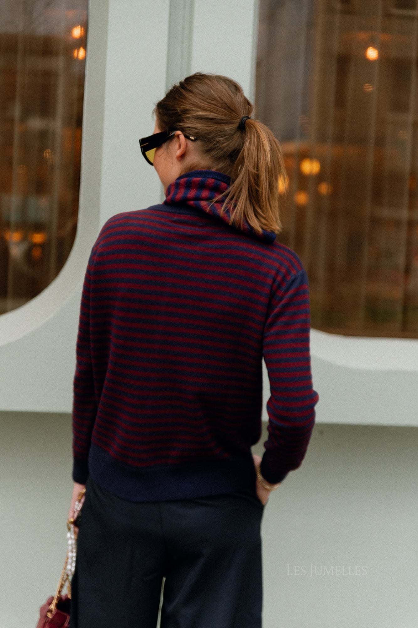 Lisa gestreifte Strickjacke Navy/Burgund