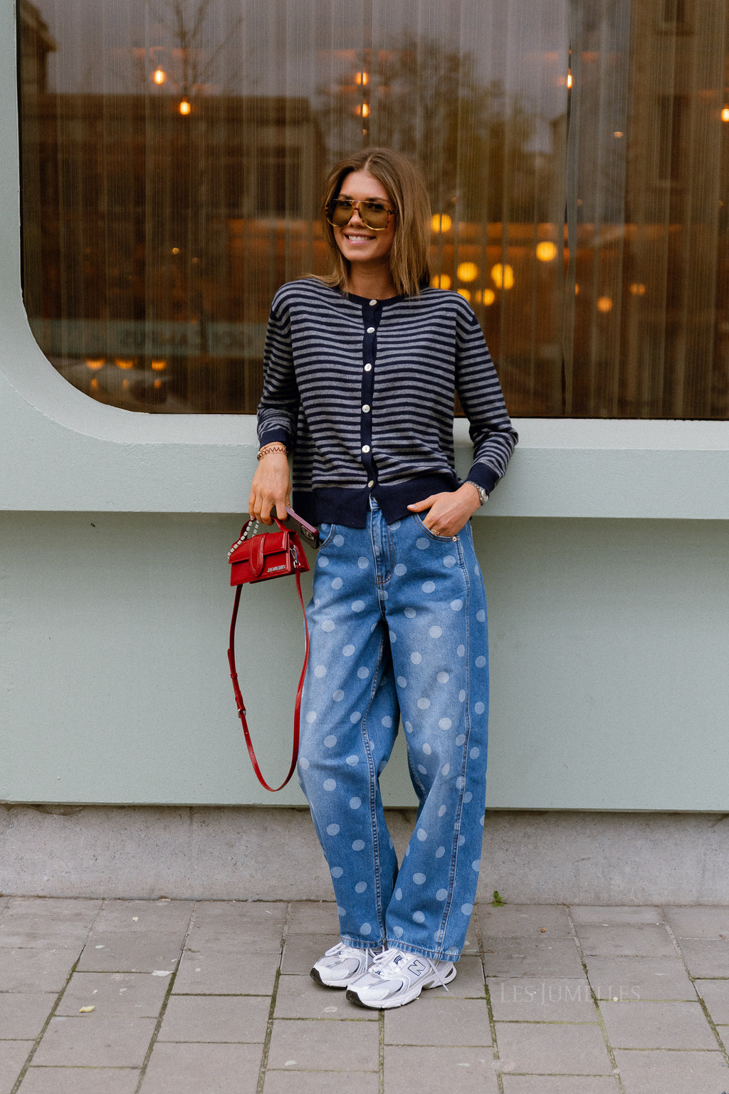 YASLua HW barrel jeans medium blue denim/white dots