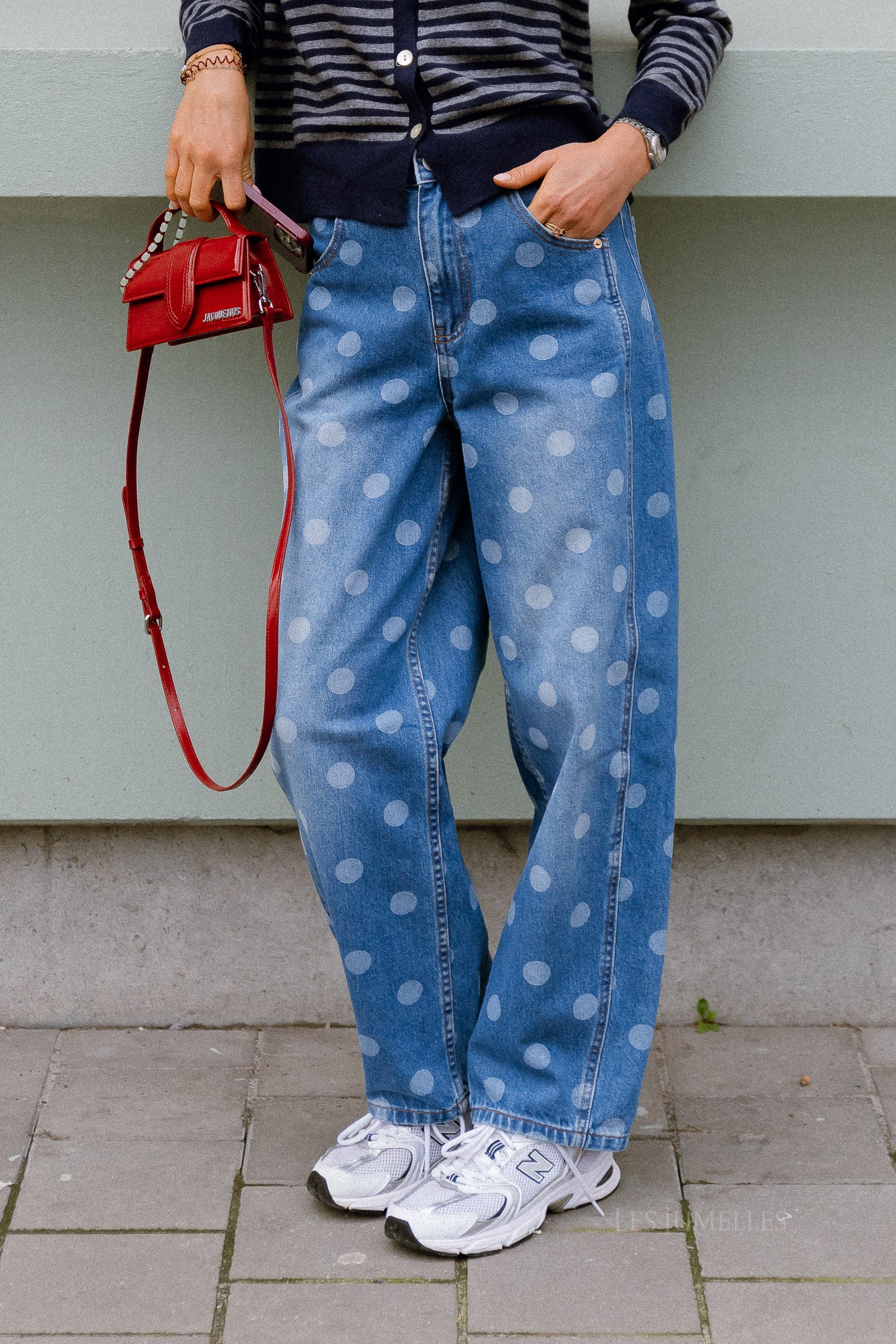 YASLua HW barrel jeans medium blue denim/white dots