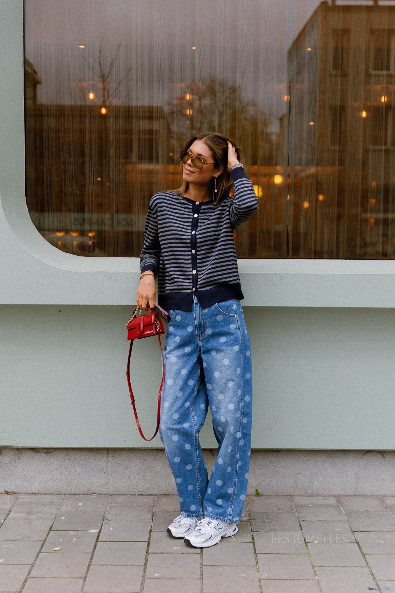 YASLua HW barrel jeans medium blue denim/white dots