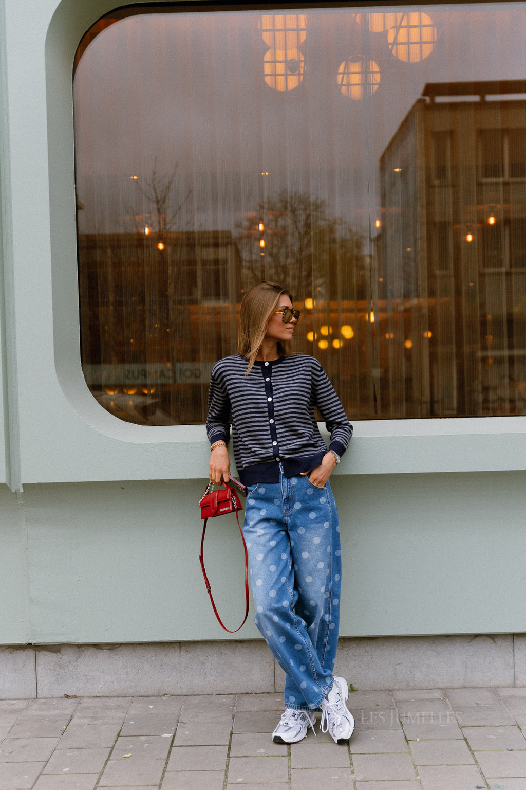 YASLua HW barrel jeans medium blue denim/white dots