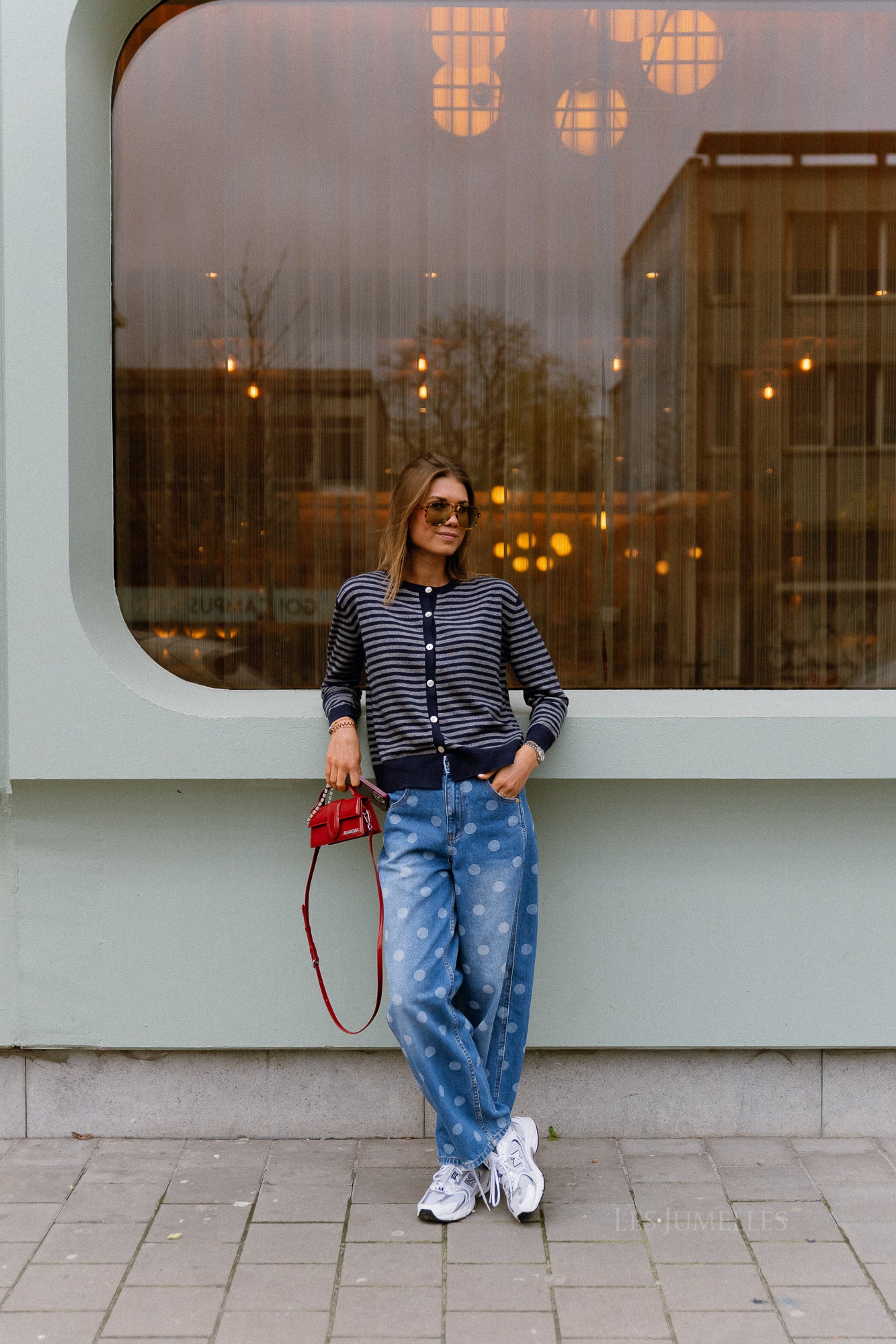 YASLua HW barrel jeans medium blue denim/white dots