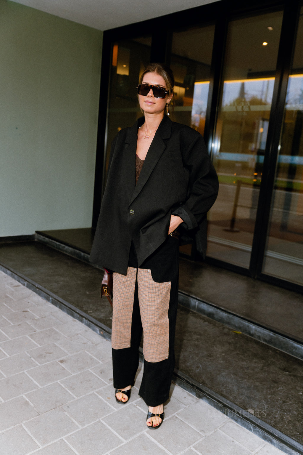 Cargo-Denim-Hose Hahnentritt Schwarz