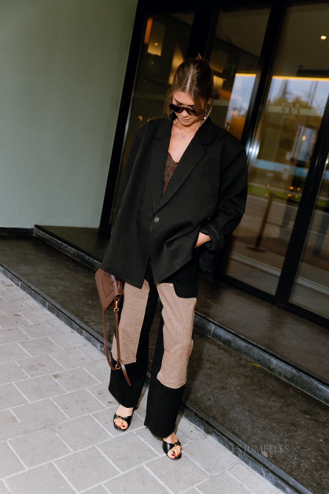 Cargo denim houndstooth trousers black