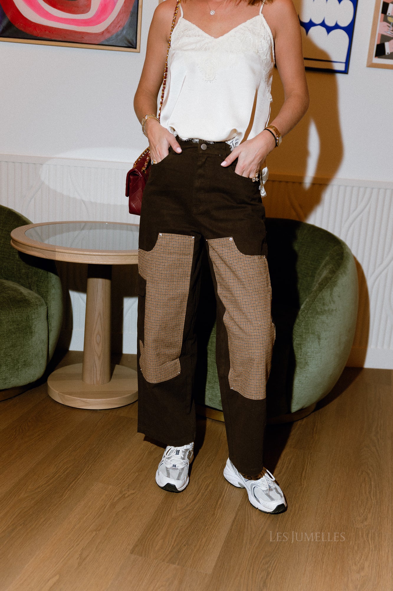 Cargo denim houndtooth trousers brown