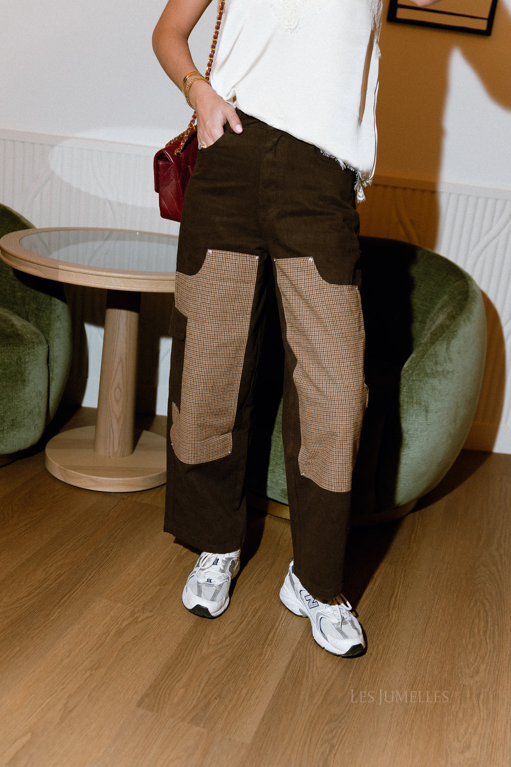 Cargo denim houndtooth trousers brown