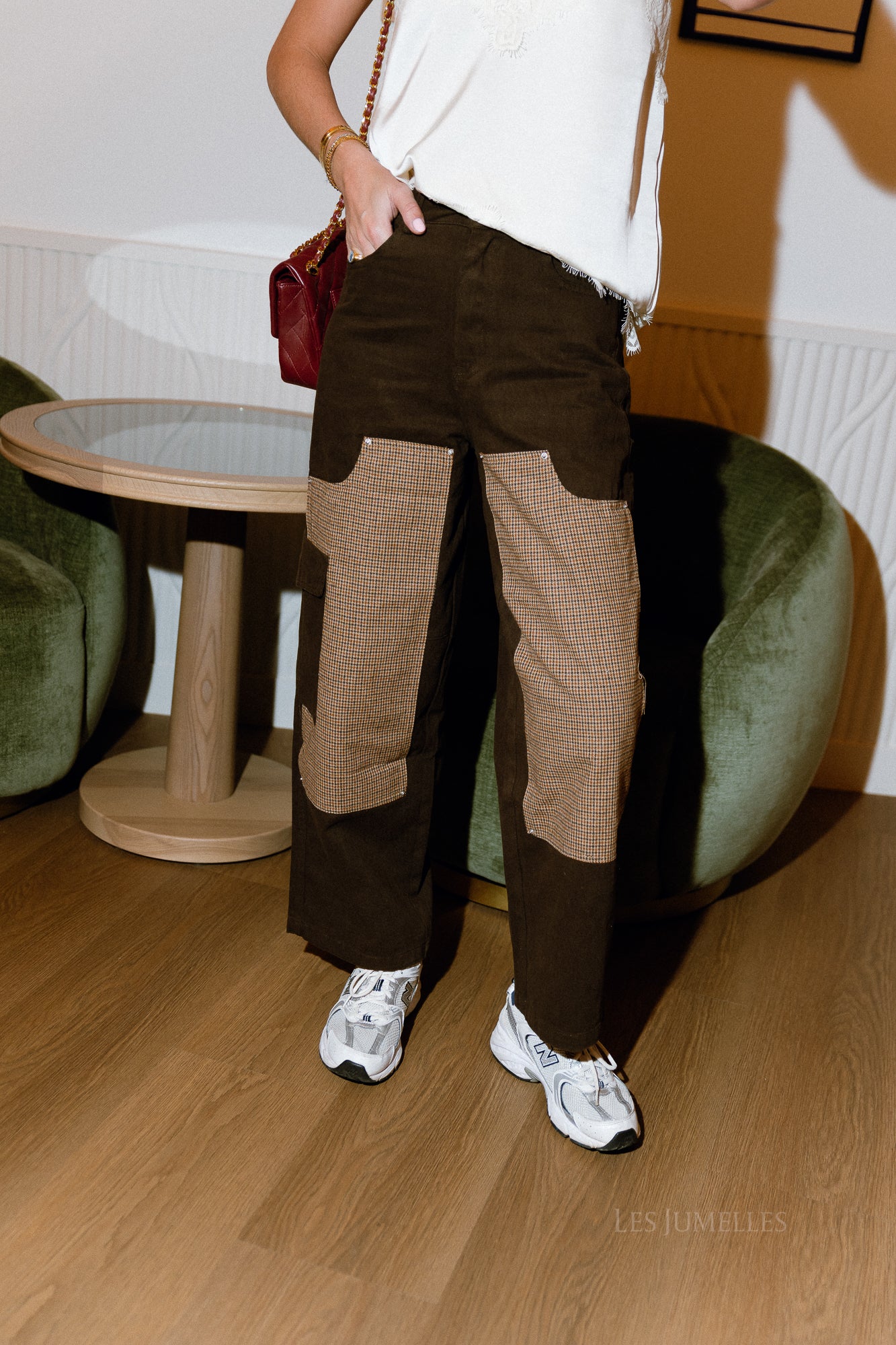 Cargo denim houndtooth trousers brown