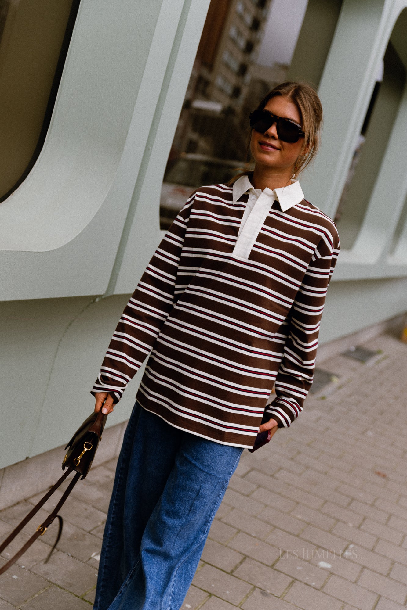 Jade gestreiftes Poloshirt Braun/Ecru