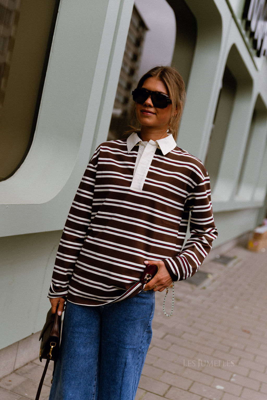 Jade gestreiftes Poloshirt Braun/Ecru