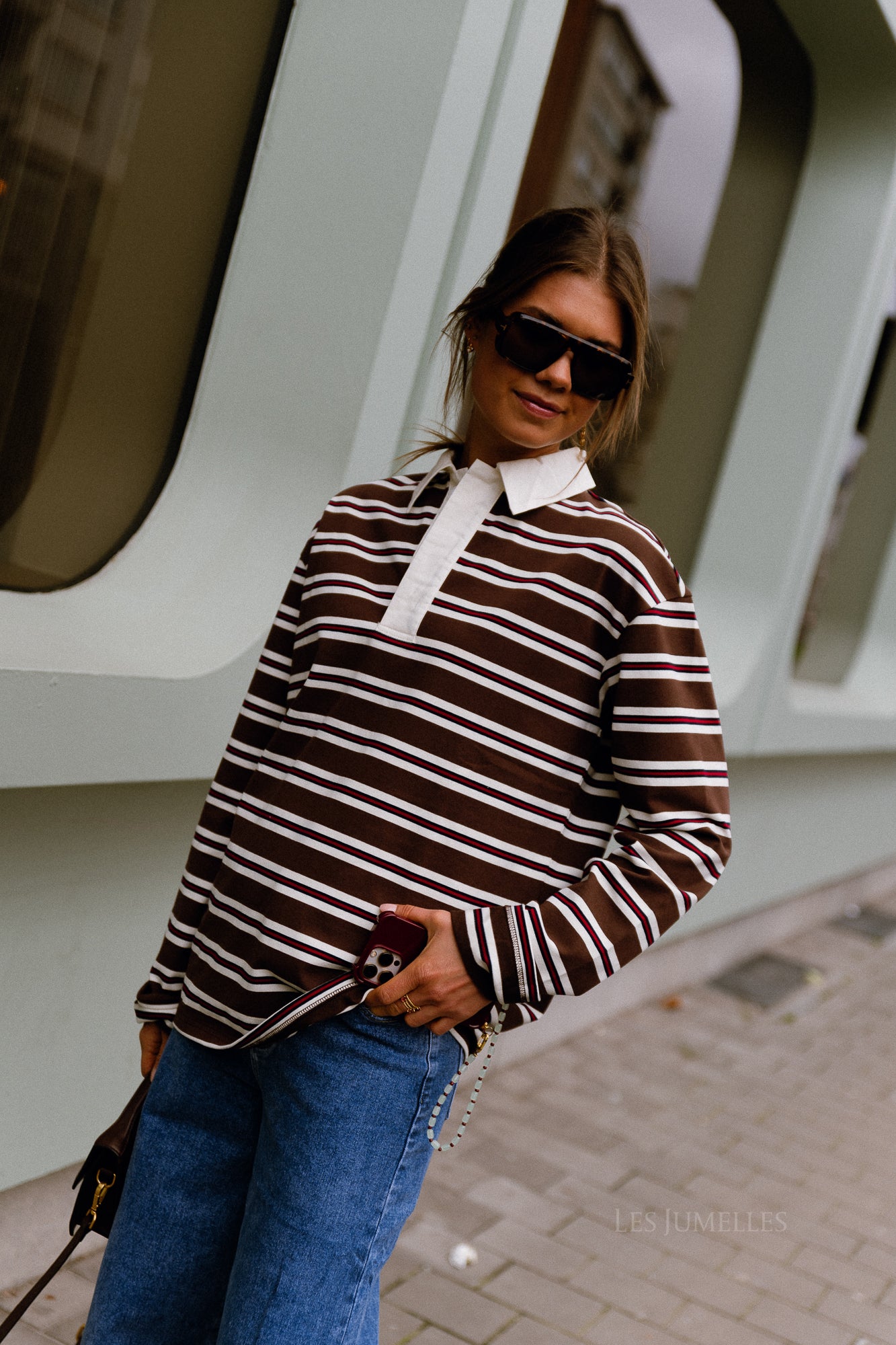 Jade gestreiftes Poloshirt Braun/Ecru