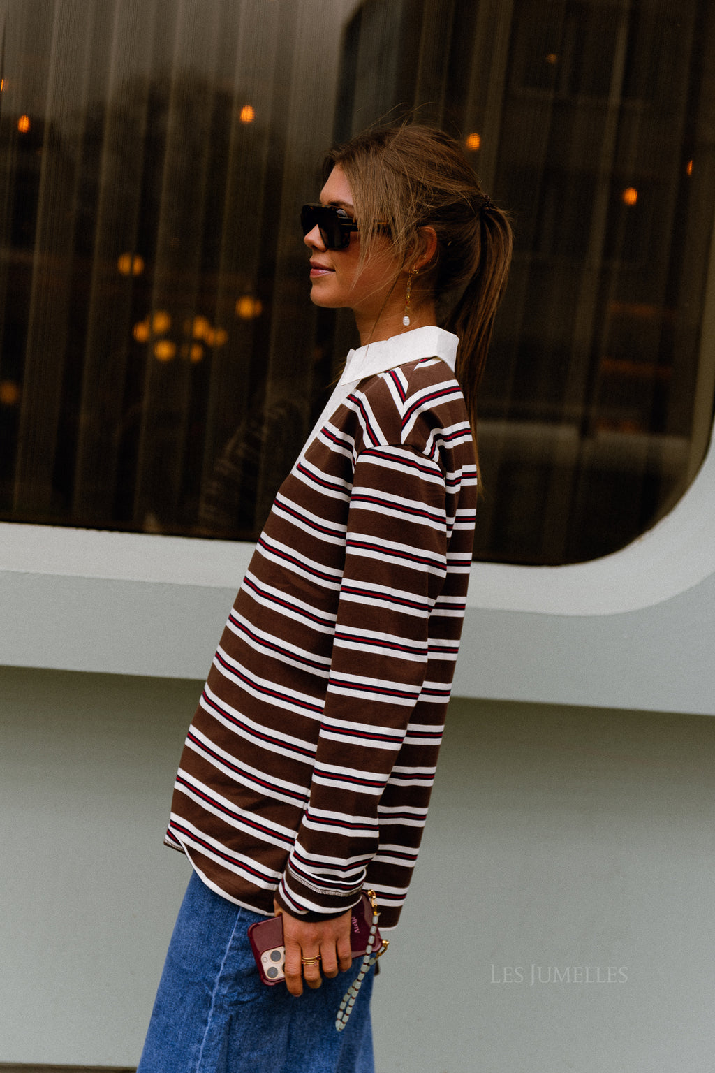 Jade gestreiftes Poloshirt Braun/Ecru