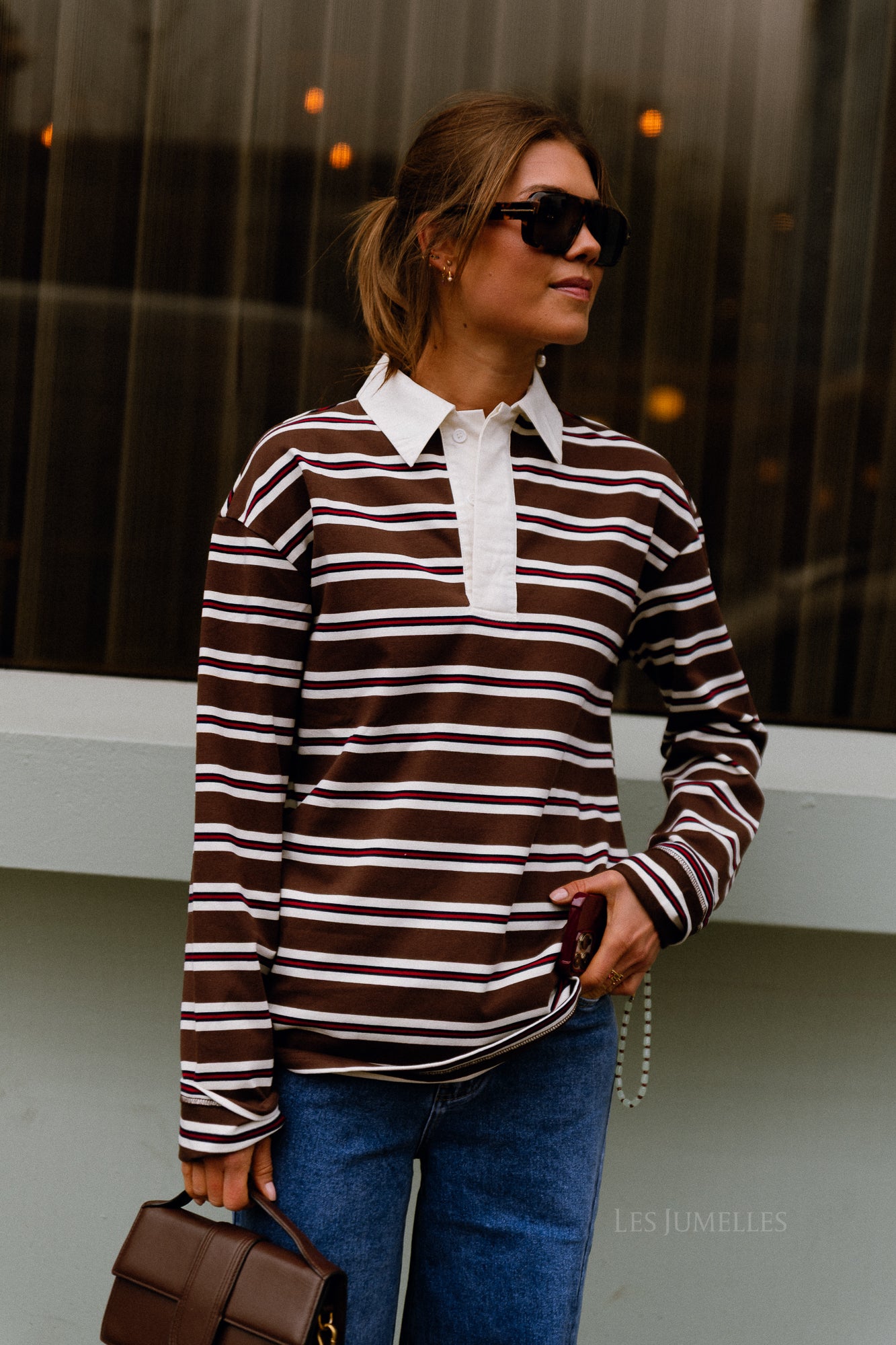 Jade gestreiftes Poloshirt Braun/Ecru