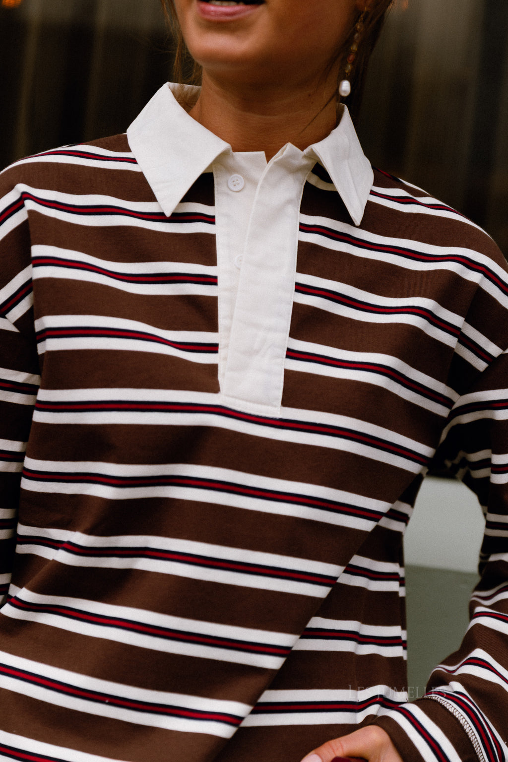 Jade gestreiftes Poloshirt Braun/Ecru
