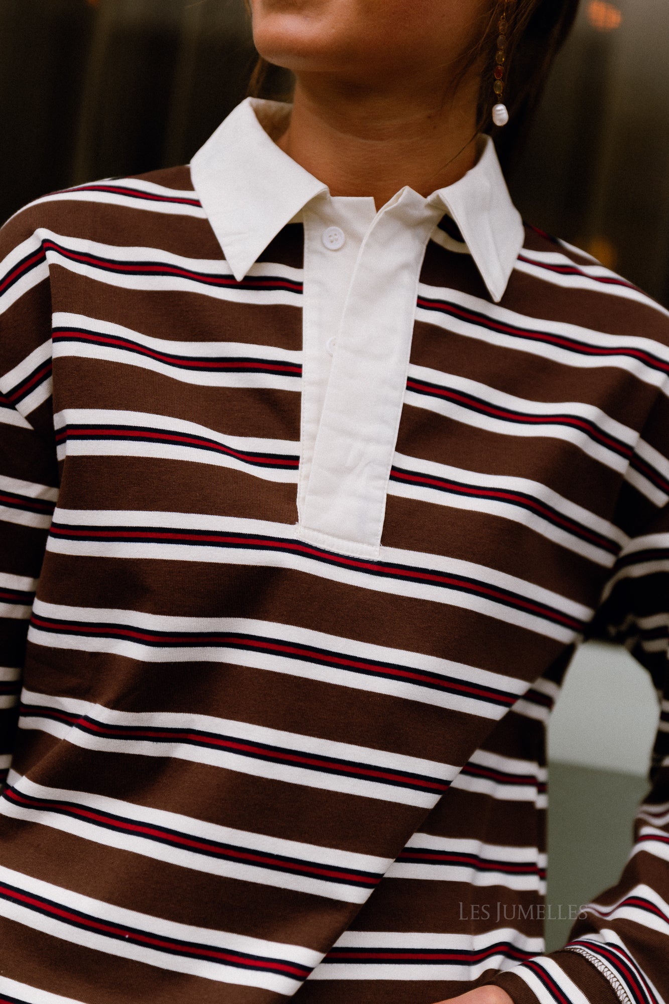 Jade gestreiftes Poloshirt Braun/Ecru