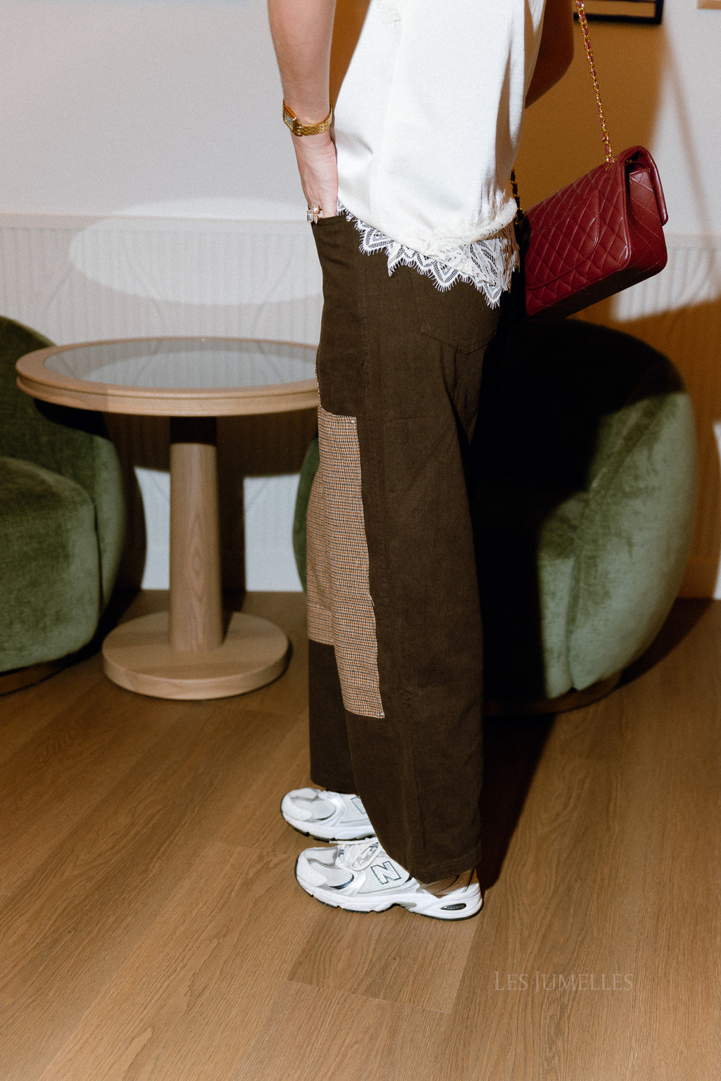 Cargo denim houndtooth trousers brown