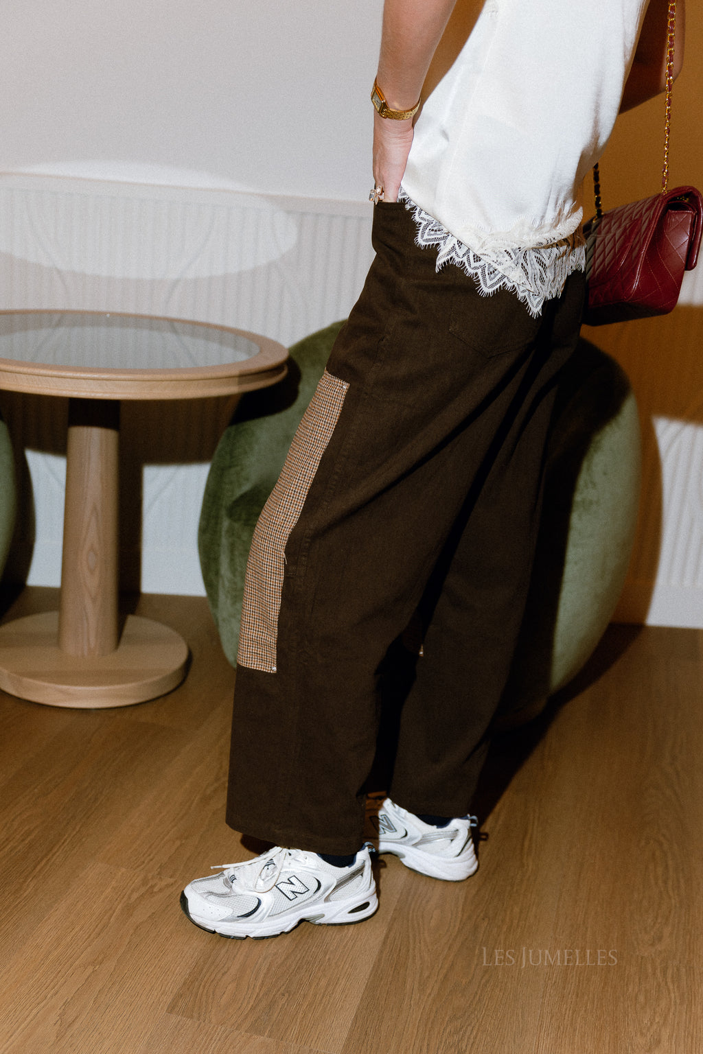 Cargo denim houndtooth trousers brown