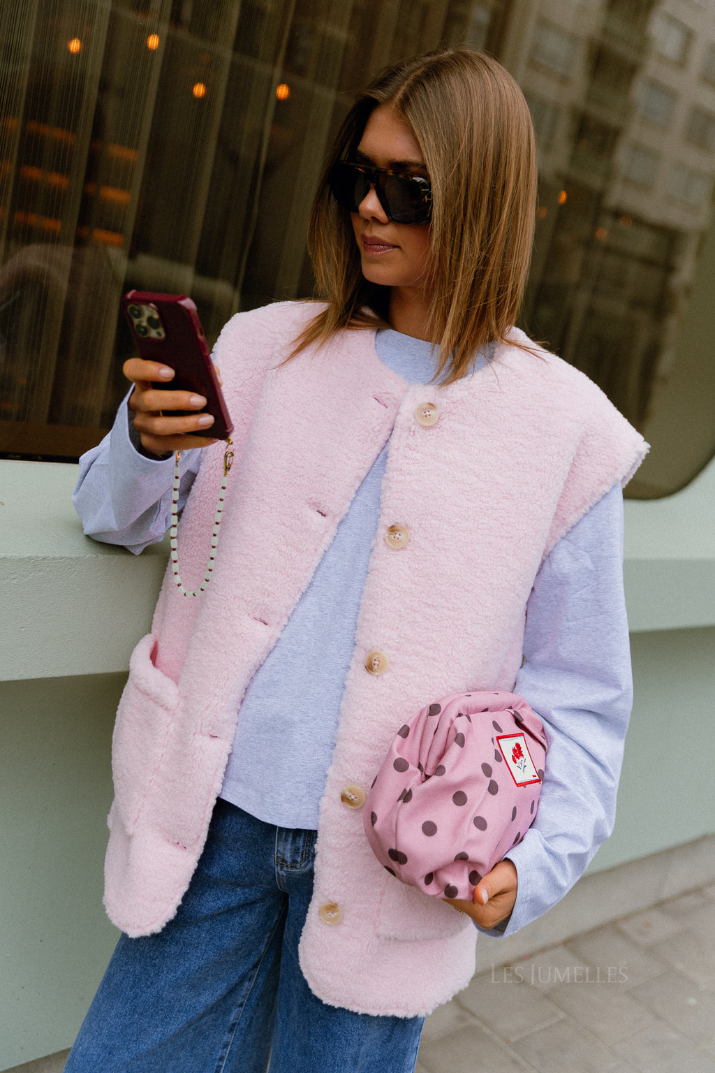 VIMelusa gilet en peluche oversize rose