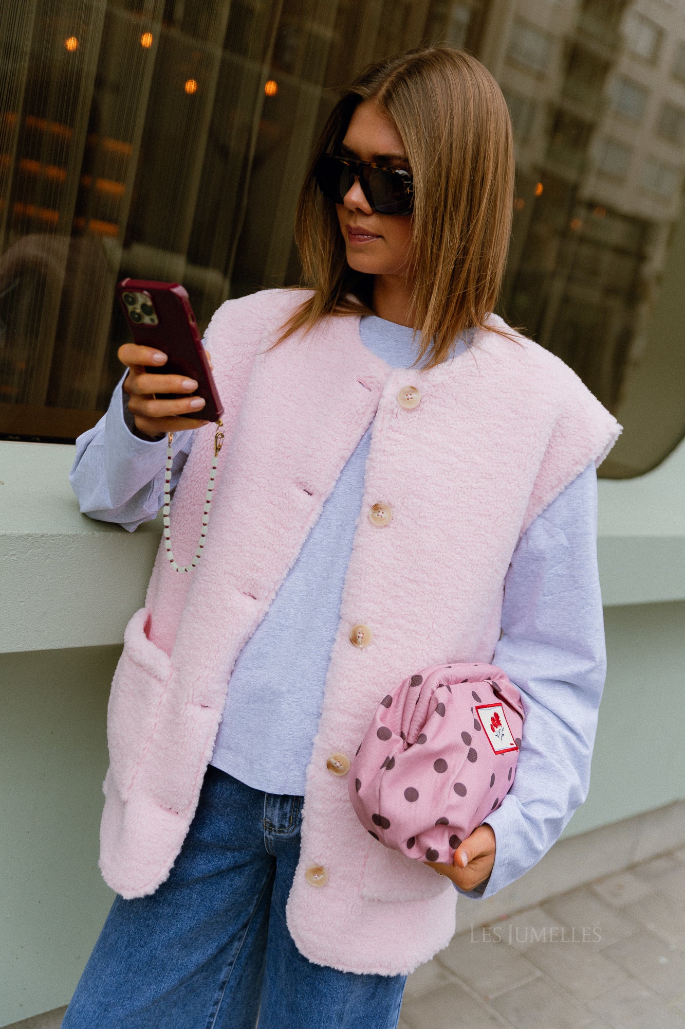 VIMelusa gilet en peluche oversize rose