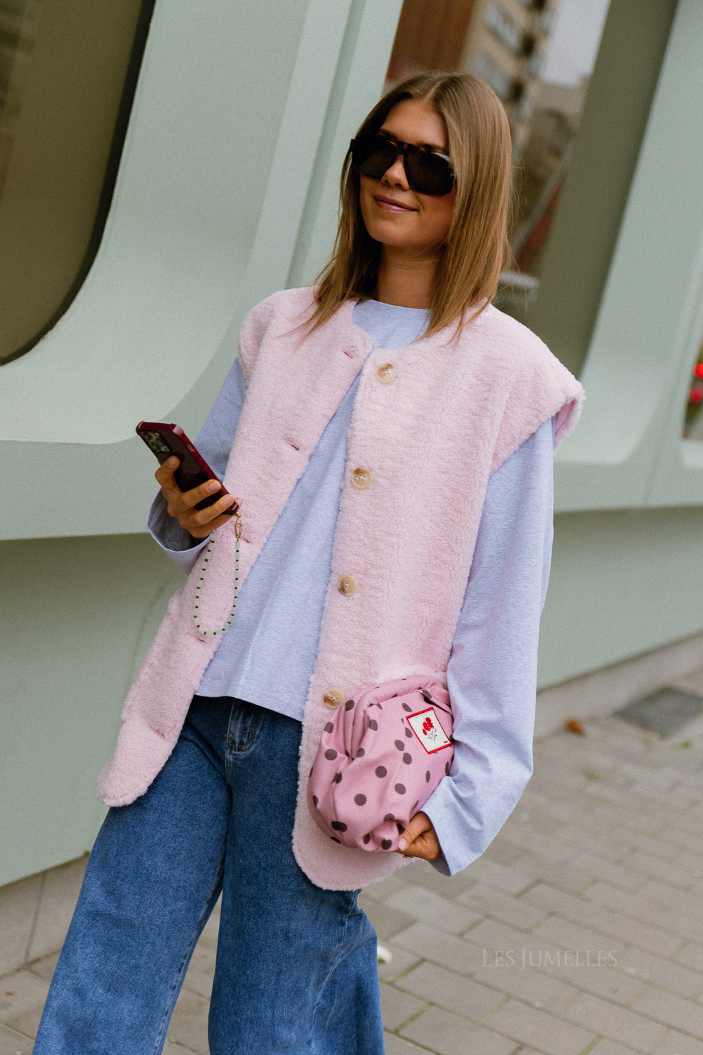 VIMelusa gilet en peluche oversize rose