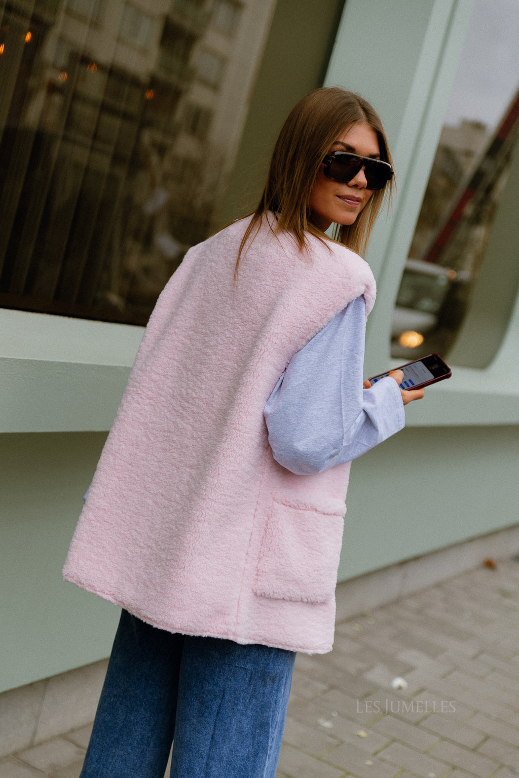 VIMelusa gilet en peluche oversize rose