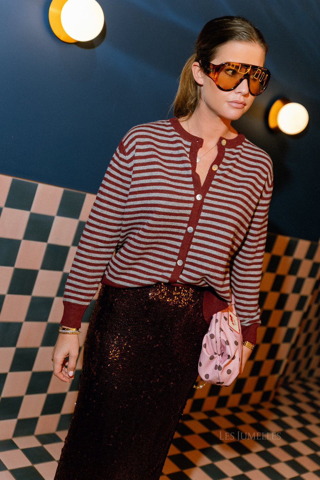 Lisa striped cardigan burgundy/grey