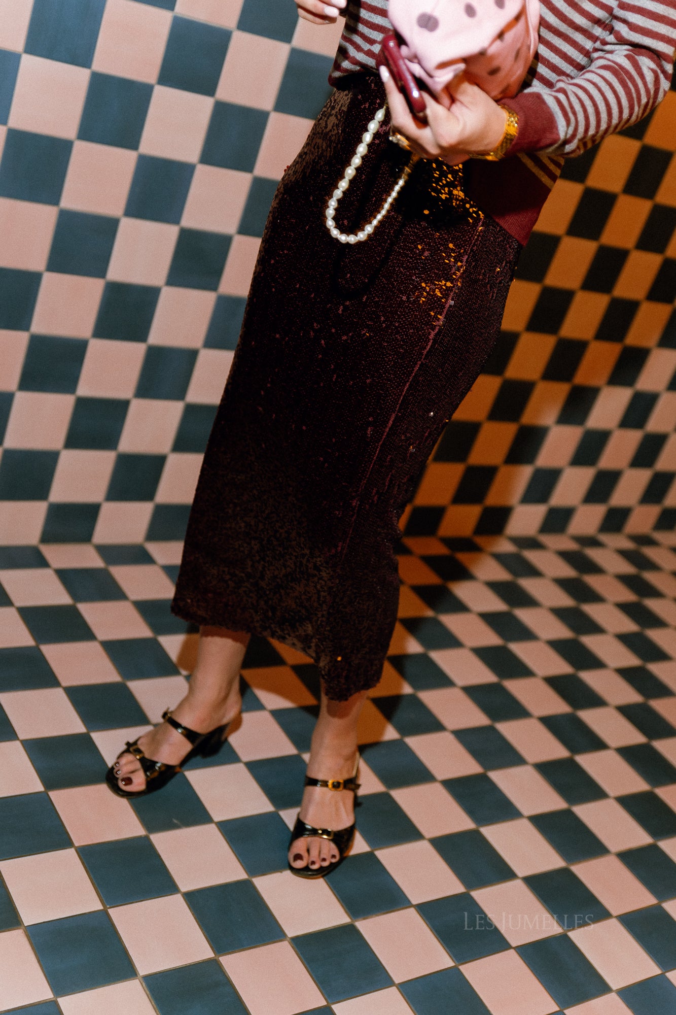 YASRoyalina HMW sequin ankle skirt port royale