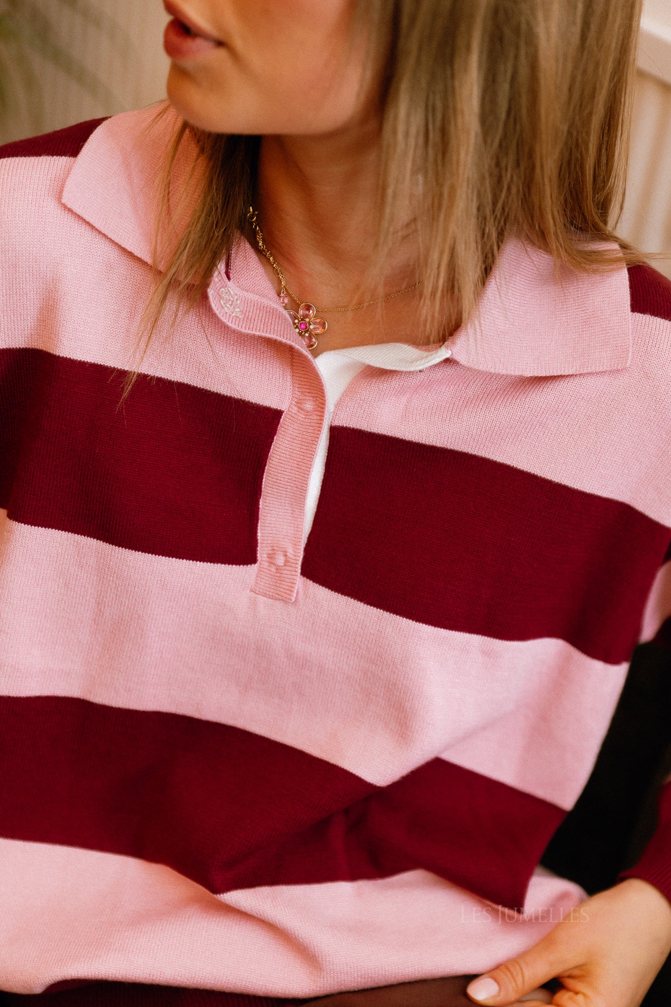 Harriet striped polo knit pink/burgundy