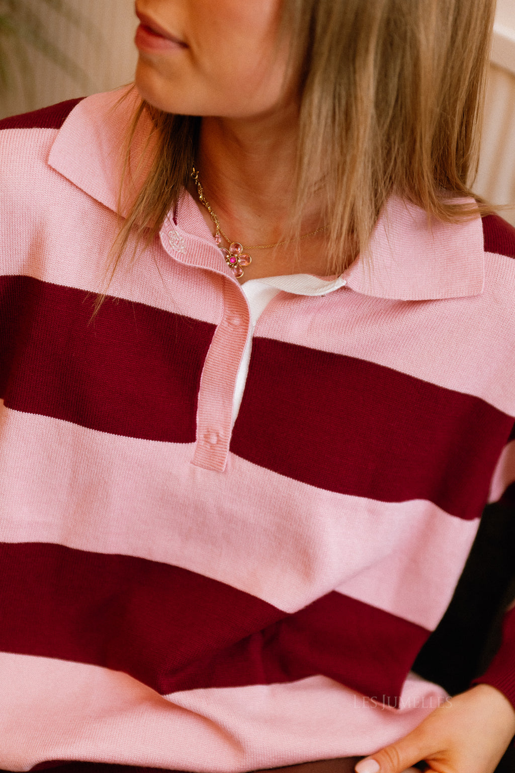 Harriet striped polo knit pink/burgundy