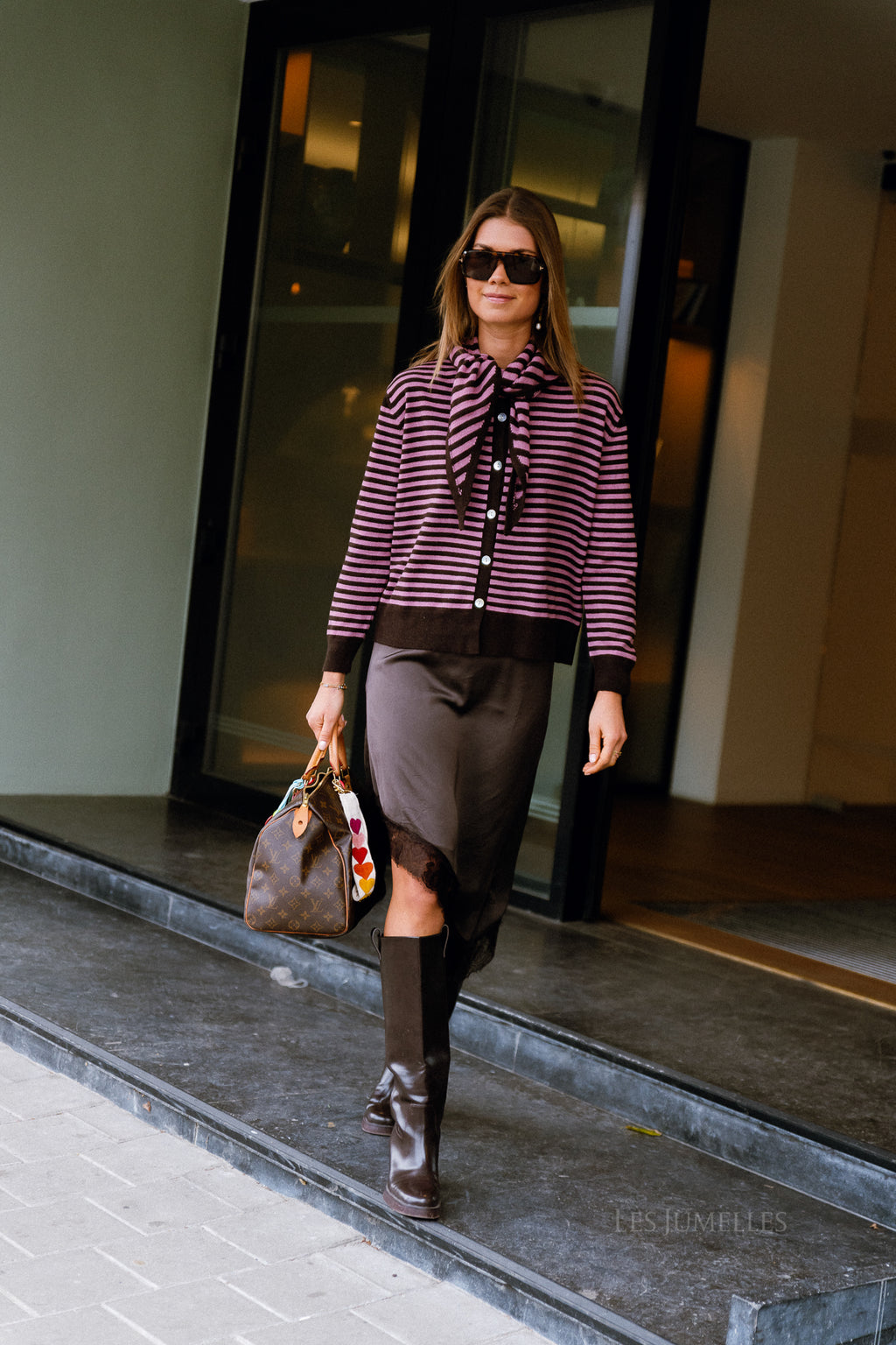 Lisa gestreifte Strickjacke Hot Chocolate/Rosa