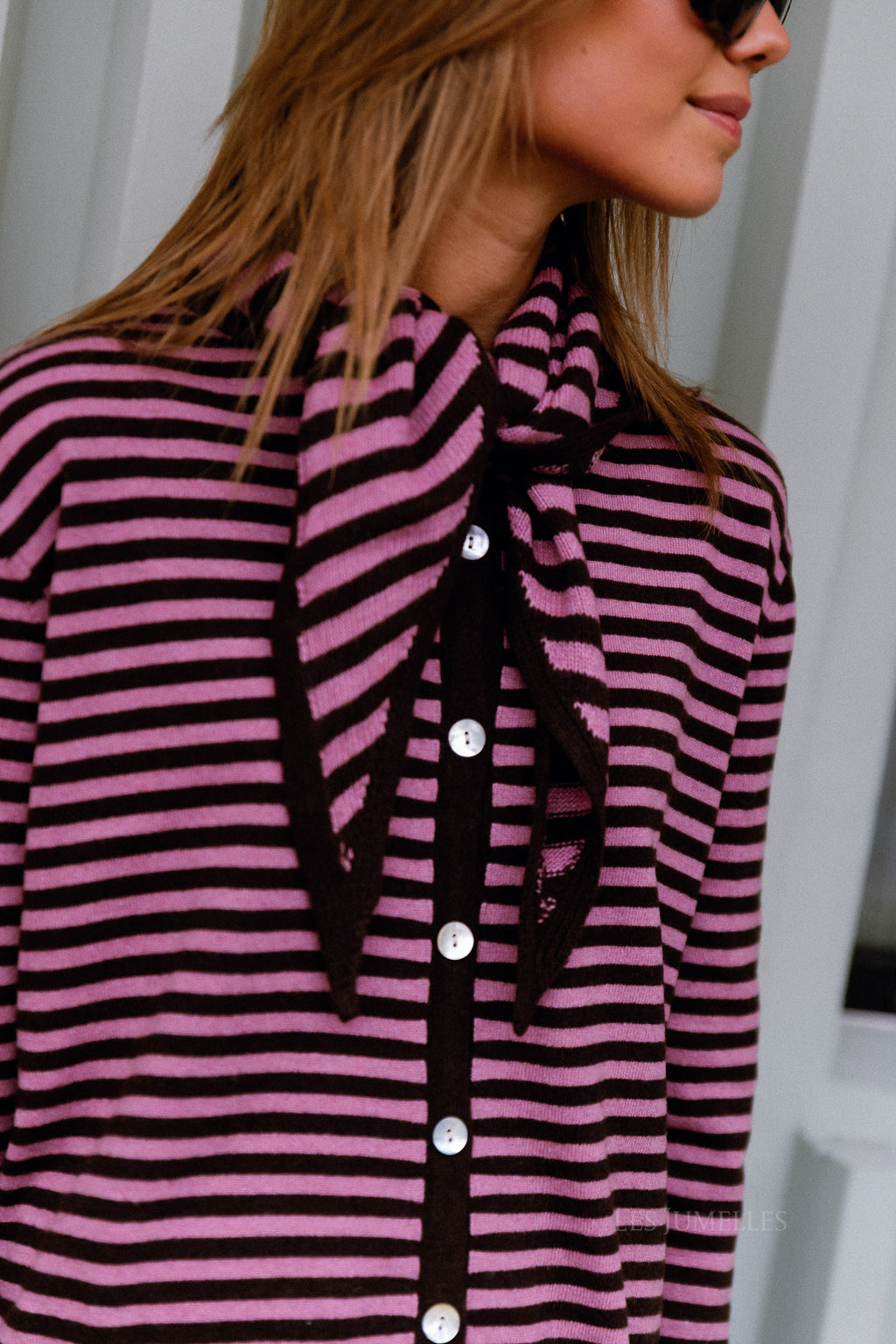 Lisa gestreifte Strickjacke Hot Chocolate/Rosa