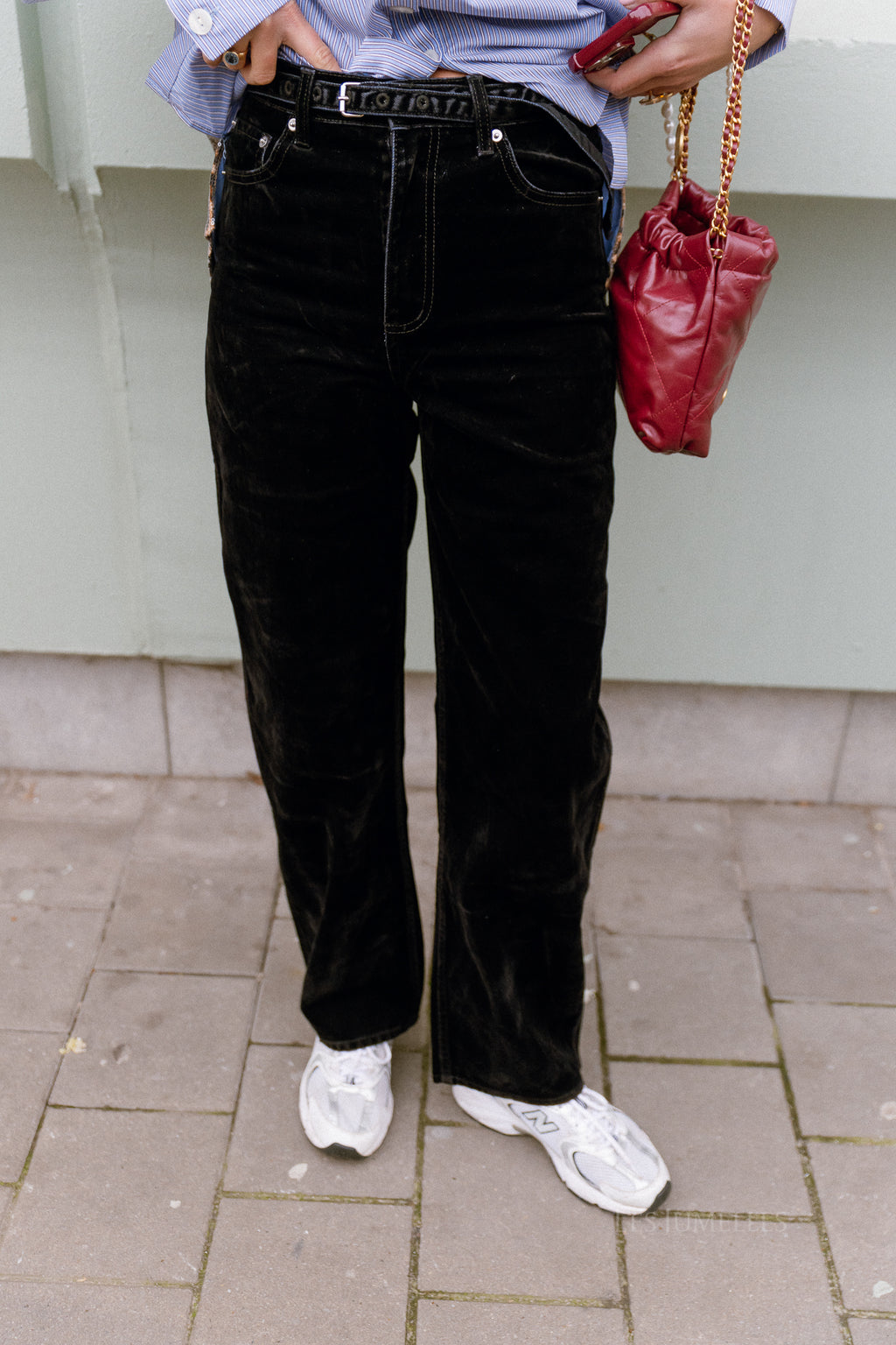 Theodora Samt-Denim-Hose Schwarz