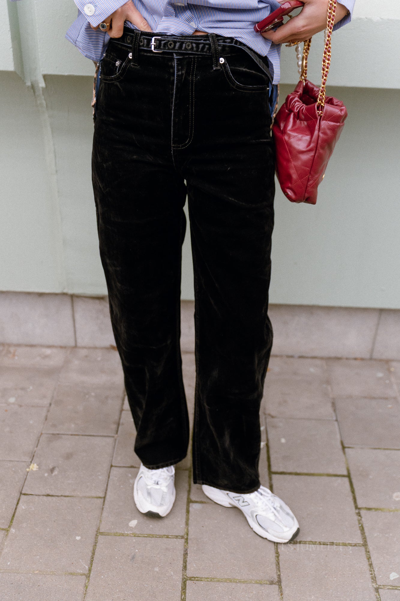 Theodora velvet denim trousers black