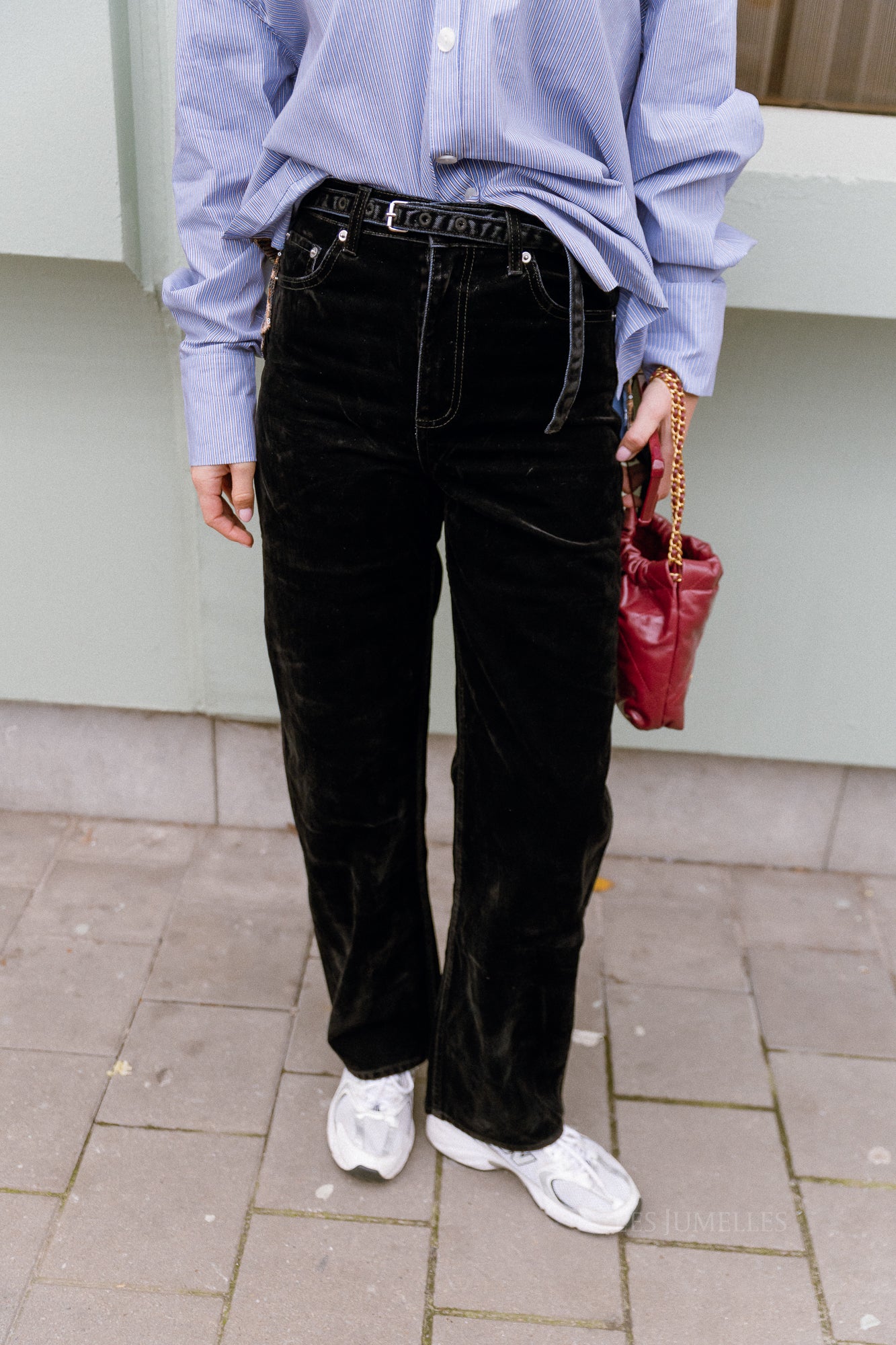 Theodora velvet denim trousers black