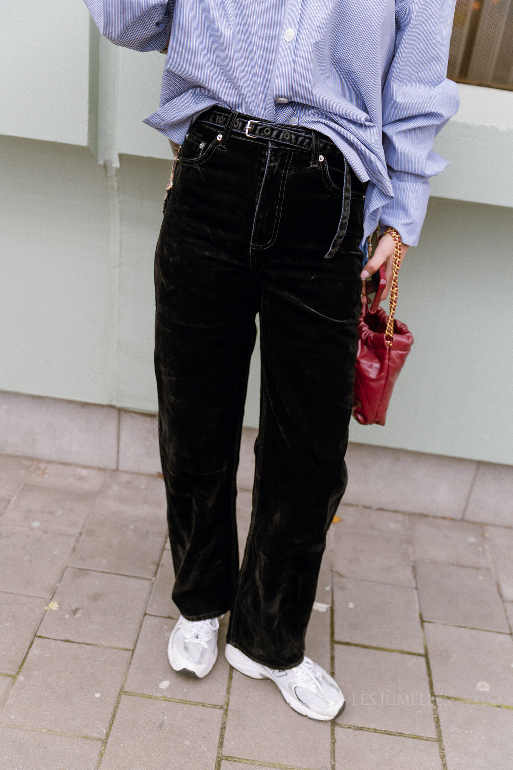 Theodora Samt-Denim-Hose Schwarz