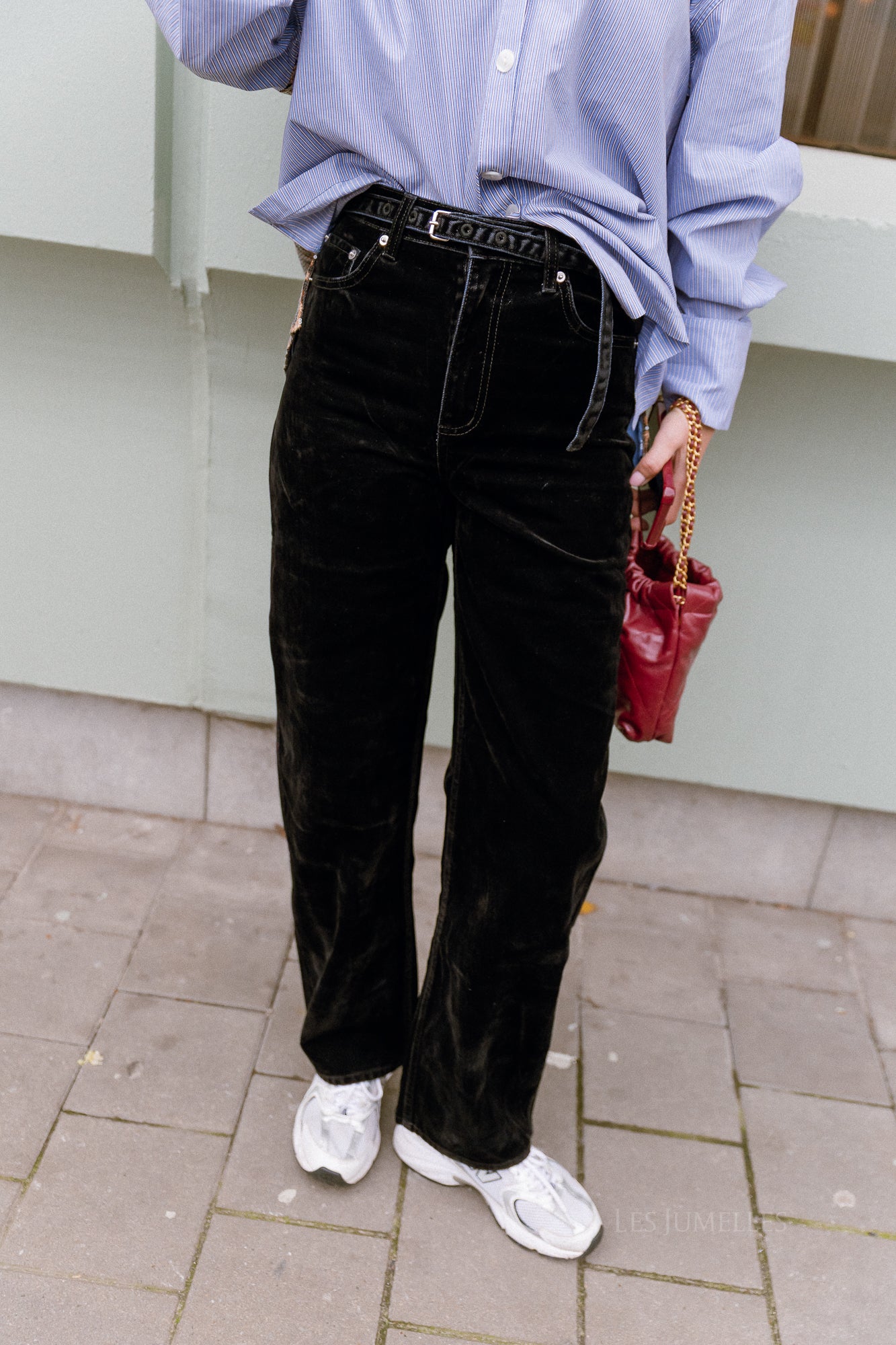 Theodora velvet denim trousers black