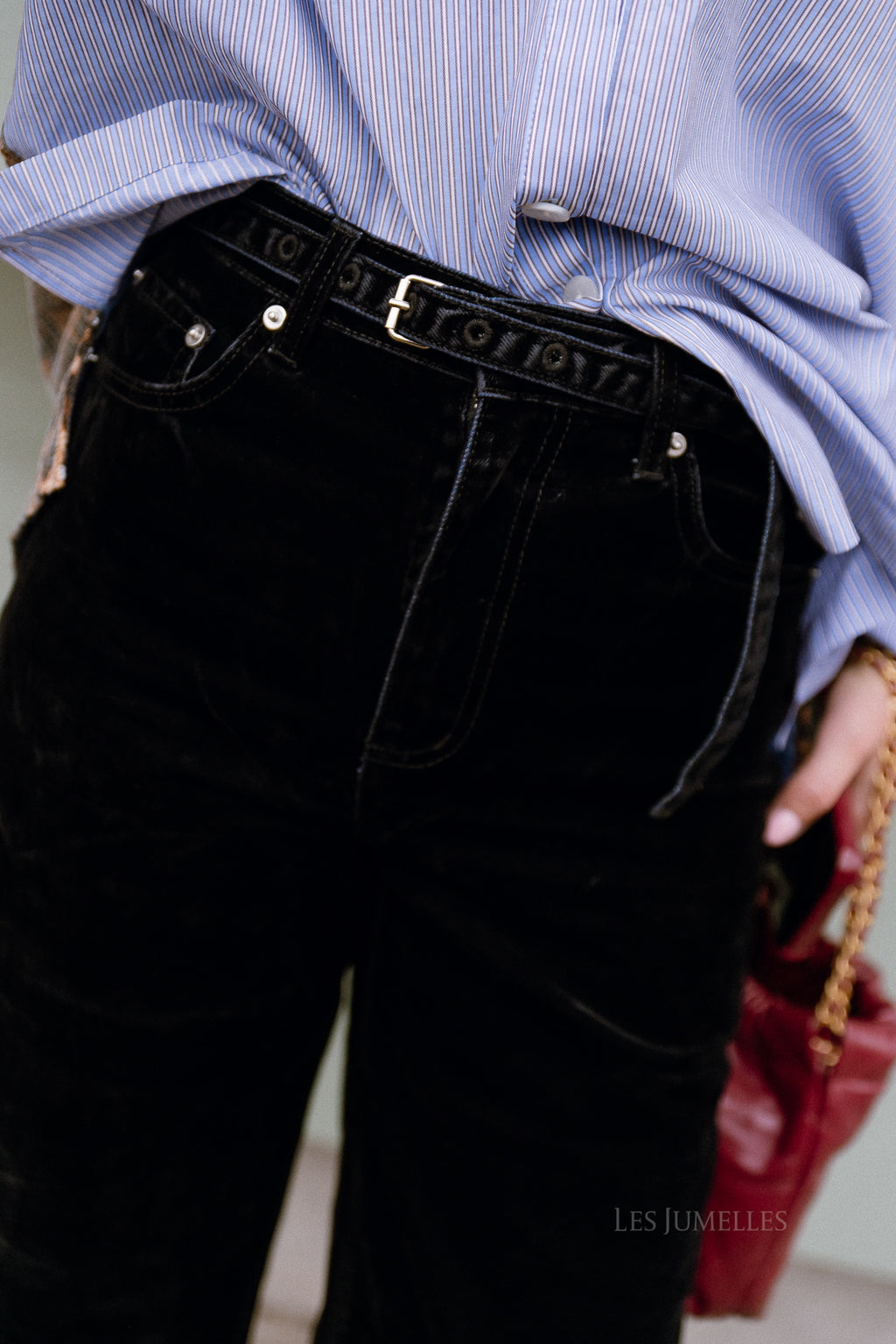 Theodora Samt-Denim-Hose Schwarz