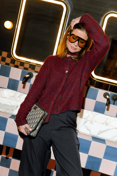 Elise striped cardigan navy/burgundy